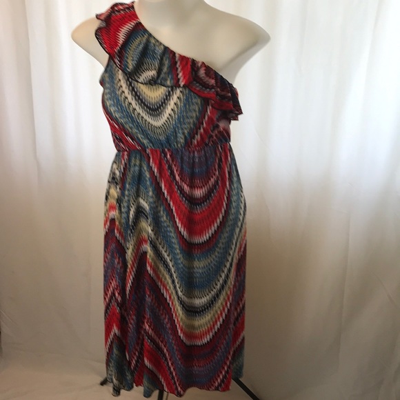 Red White Blue Dress Ruffle one shoulder Retro 4th fourth of july USA America - Picture 5 of 7